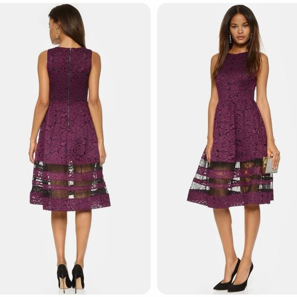 $650 ALICE & OLIVIA NWT Purple & Black Floral Lace Tiered Dress – Size 8 – RARE - Picture 4 of 15